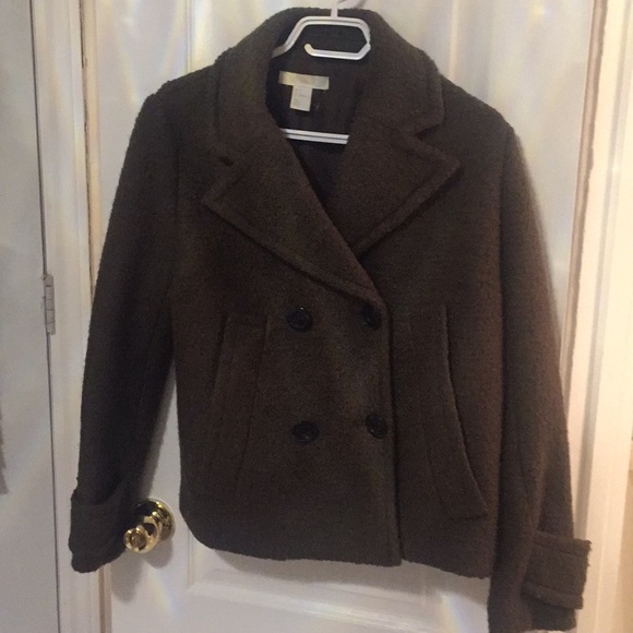 Olive green wool type pea coat - Picture 1 of 1